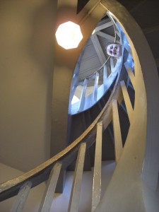 Erica climbing up the circular stairs in a building...can't recall exactly what it was but it was like a lighthouse.